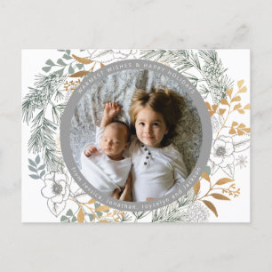 Goldfilm Blumenreath Custom Foto White Holiday Postkarte