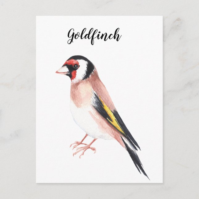 Goldfinch Aquarell bemalt Vogel. Gute Karte. Postkarte (Vorderseite)