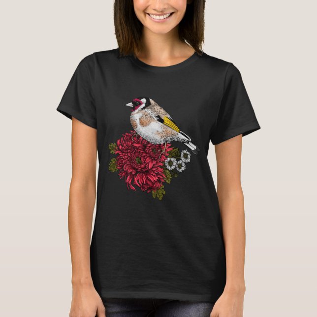 Goldfinch auf Chrysanthemum-Bouquet T-Shirt (Vorderseite)