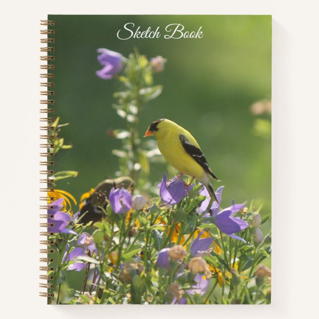 Goldfinch auf einer Harebell-Blume Notizbuch (Vorderseite)