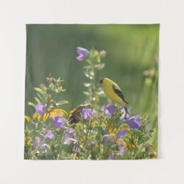 Goldfinch auf einer Harebell-Blume Wandteppich