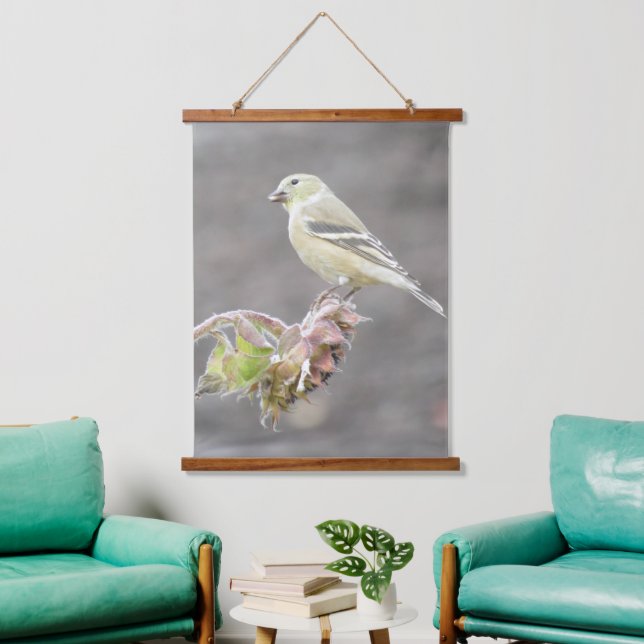 Goldfinch auf Sonnenblumenhängebänder Wandteppich Mit Holzrahmen (Wohnzimmer)