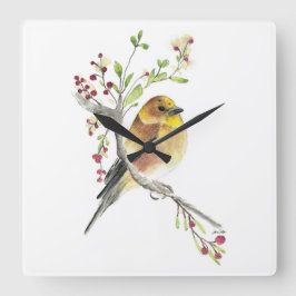 Goldfinch Bird Watercolor Art Quadratische Wanduhr