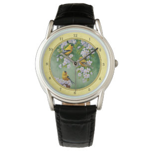Goldfinch Birds & Apple Blossoms gelb Armbanduhr