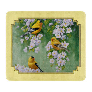 Goldfinch Birds & Apple Blossoms gelb Schneidebrett