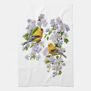 Goldfinch Birds & Blume U-Pick Hintergrundfarbe Geschirrtuch