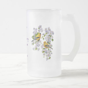 Goldfinch Birds & Blume U-Pick Hintergrundfarbe Mattglas Bierglas
