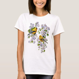 Goldfinch Birds & Blume U-Pick Hintergrundfarbe T-Shirt