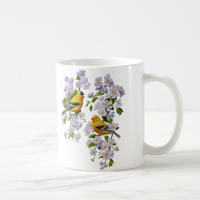 Goldfinch Birds & Blume U-Pick Hintergrundfarbe Tasse (Rechts)
