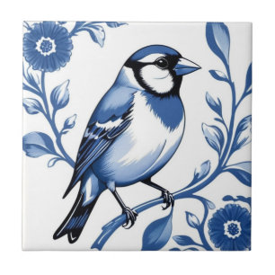 Goldfinch Delft Blue und White Floral Finch Bird Fliese