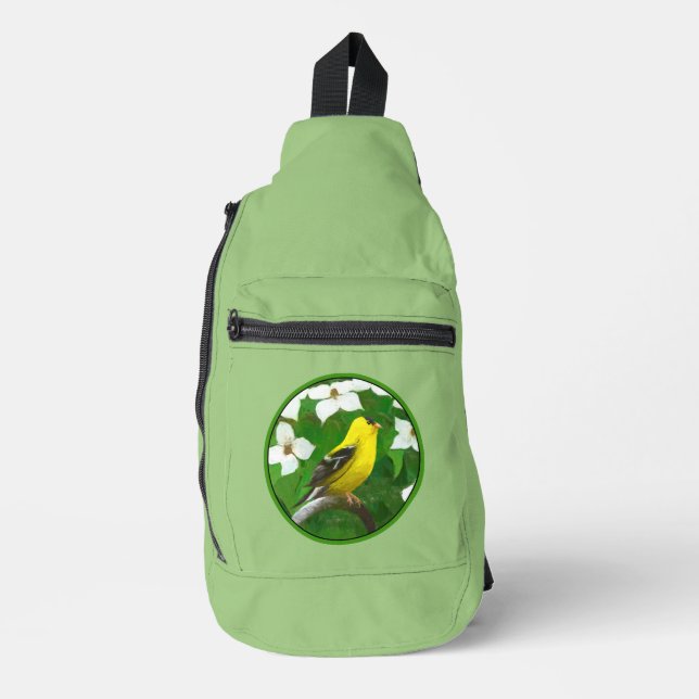Goldfinch in Dogwood Blossoms Original Vogelkunst Crossbody Bag (Vorderseite)