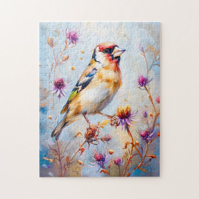 Goldfinch in Flight, Impressionist Style Puzzle (Vertikal)