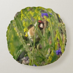 Goldfinch in Wilden Blume Feldkids-Keuschkissen Rundes Kissen