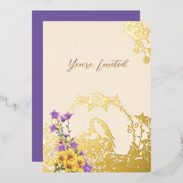 Goldfinch Spring Garden Wedding Cream Folieneinladung (Vorderseite/Rückseite)