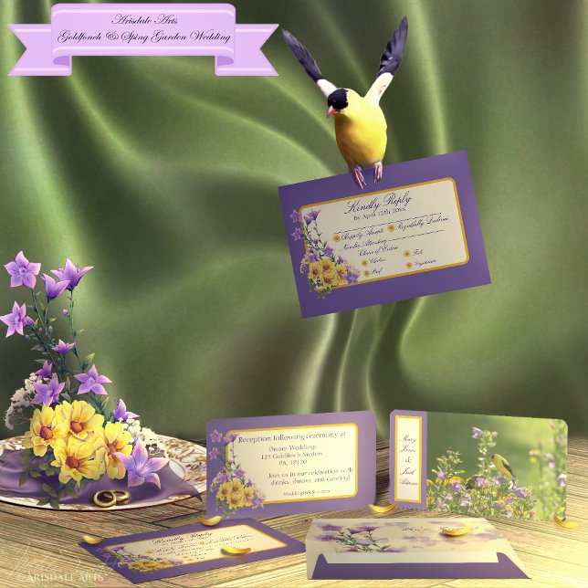 Goldfinch Spring Garden Wedding Cream RSVP Karte (Spring into your wedding with Arisdale Arts Goldfinch Garden and Spring Garden Collection set.)
