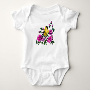 Goldfinch umgeben von rosafarbenen Rose Iowa Staat Baby Strampler