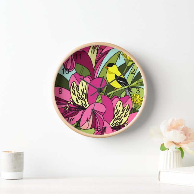 Goldfinch und Blume Uhr (Zuhause)