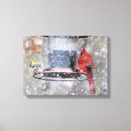 Goldfinch und Kardinal bei Feeder Leinwanddruck