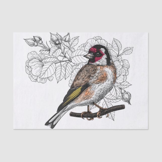 Goldfinch und Rose Seidenpapier (Vorderseite)