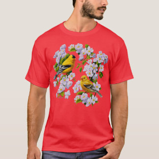 Goldfinch-Vögel und Apple-Blossom-Blume T-Shirt