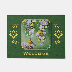 Goldfinch-Vögel und Blume grün Fußmatte