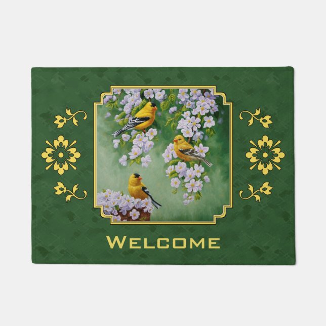 Goldfinch-Vögel und Blume grün Fußmatte (Vorderseite)