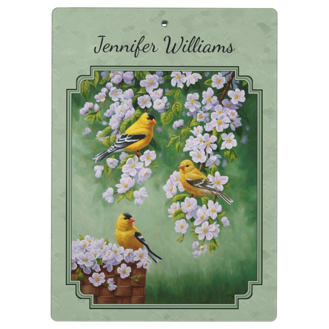 Goldfinch-Vögel und Blume grün Klemmbrett (Rückseite)