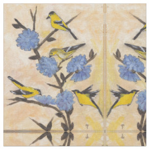 Goldfinches und Zichorie Stoff