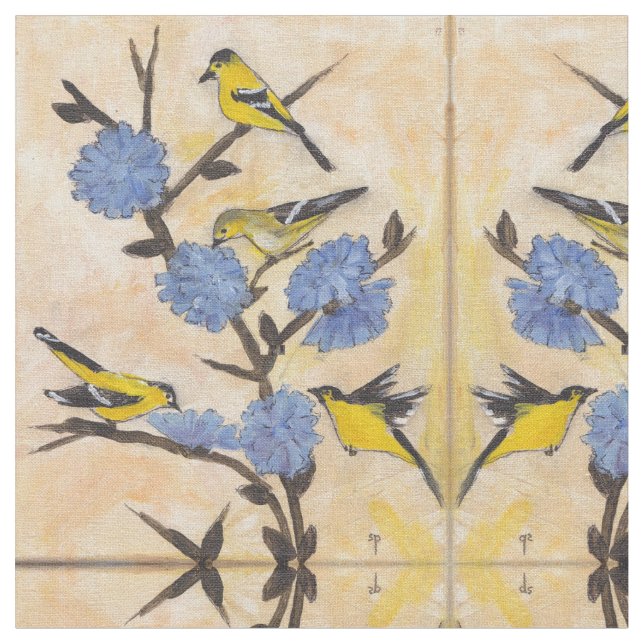 Goldfinches und Zichorie Stoff (Nahaufnahme)