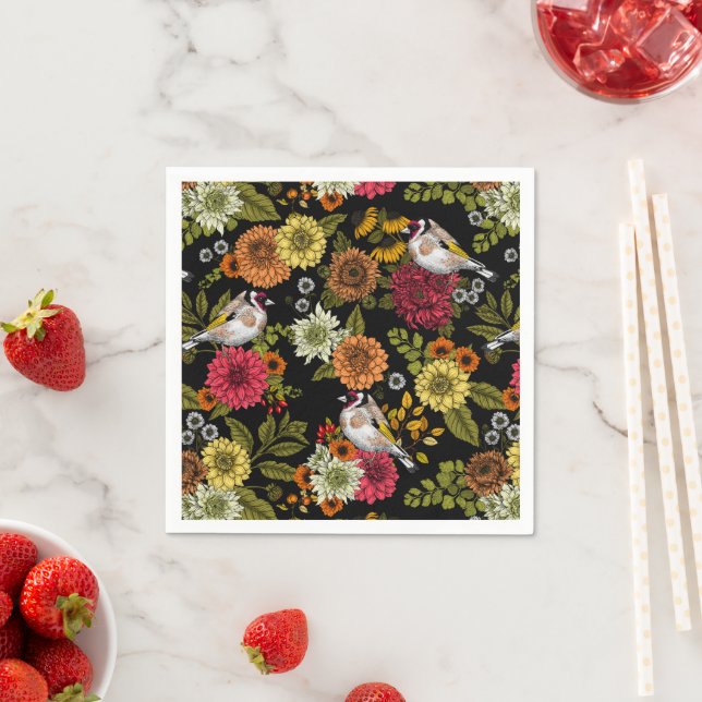 Goldfinken im Garten auf schwarz Serviette (Beispiel)