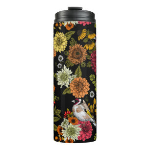 Goldfinken im Garten auf schwarz Thermosbecher