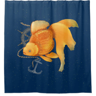 Goldfisch-Anker-Schiffs-Steuerrad-Nautik-Duschvorh Duschvorhang