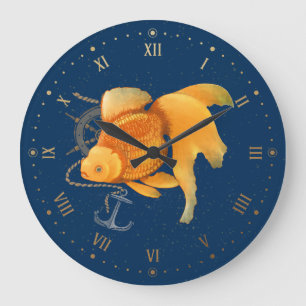 Goldfisch-Anker-Schiffs-Steuerrad-Schiffsuhr-Wandu Große Wanduhr