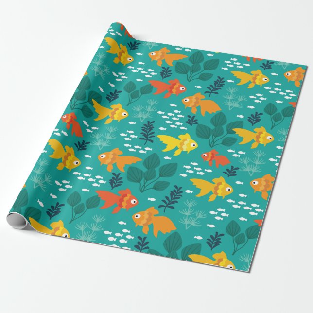 Goldfisch im Aquarium Geschenkpapier (Ungerollt)