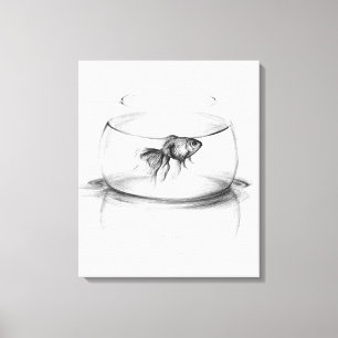Goldfisch in einer Schale und Wasser Bleistiftzeic Leinwanddruck