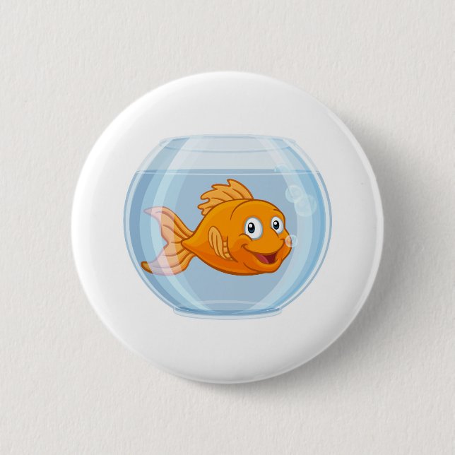 Goldfisch in Goldfisch, Niedlicher Cartoon-Charakt Button (Vorderseite)