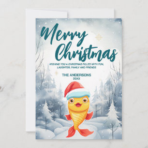 Goldfisch Merry Xmas Baum Schnee Feierliche Feier Feiertagskarte