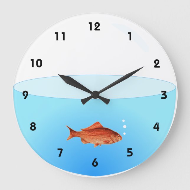 Goldfisch-Schüssel-Wanduhr mit Zahlen Große Wanduhr (Vorderseite)