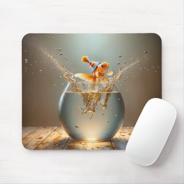 Goldfisch springt aus dem Goldfischglas Mousepad (Mit Mouse)