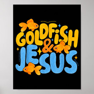 Goldfisch und Jesus Christlicher Junge Kinder Jung Poster