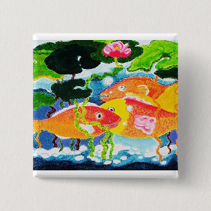 Goldfisch und Wasserlilie Button