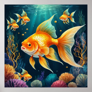 Goldfisch unter Wasser Poster