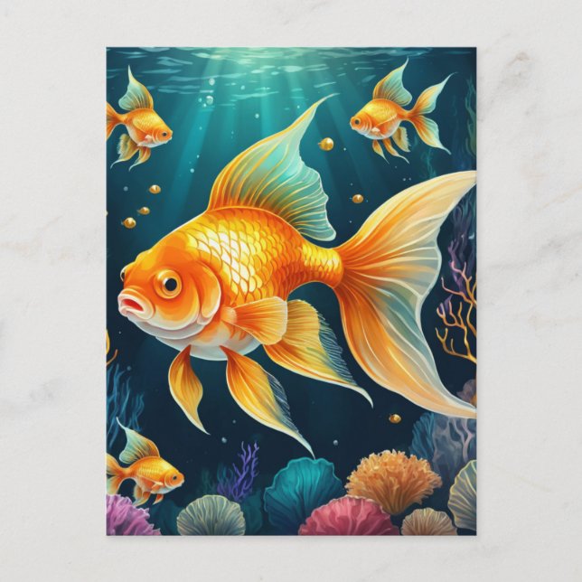 Goldfisch unter Wasser Postkarte (Vorderseite)