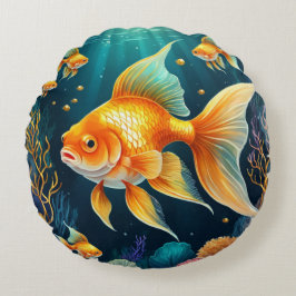 Goldfisch unter Wasser Rundes Kissen
