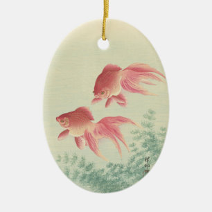 Goldfisch Vintage Japanischer Holzschnitt Keramik Ornament