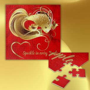 Goldfische auf roter Folie Puzzle