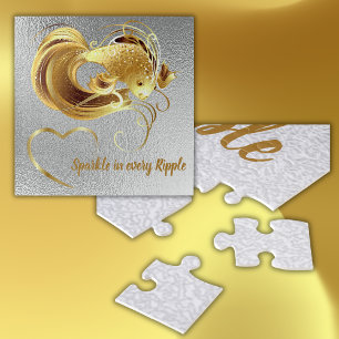 Goldfische auf Silberfolie Monogramm   Puzzle