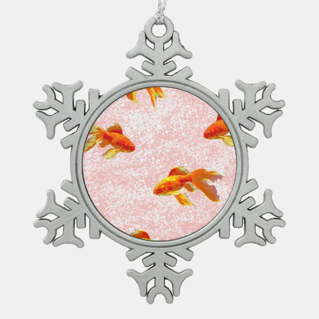 Goldfische Schneeflocken Zinn-Ornament (Vorderseite)