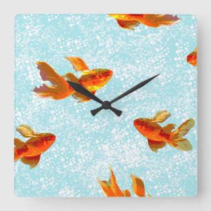 Goldfischmuster Quadratische Wanduhr