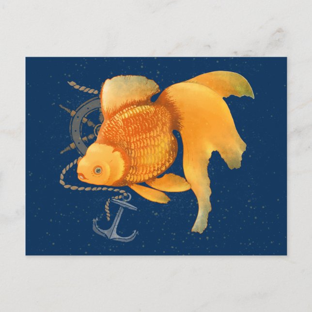 Goldfish Anchor Ship Wheel Nautical Postcard Postkarte (Vorderseite)